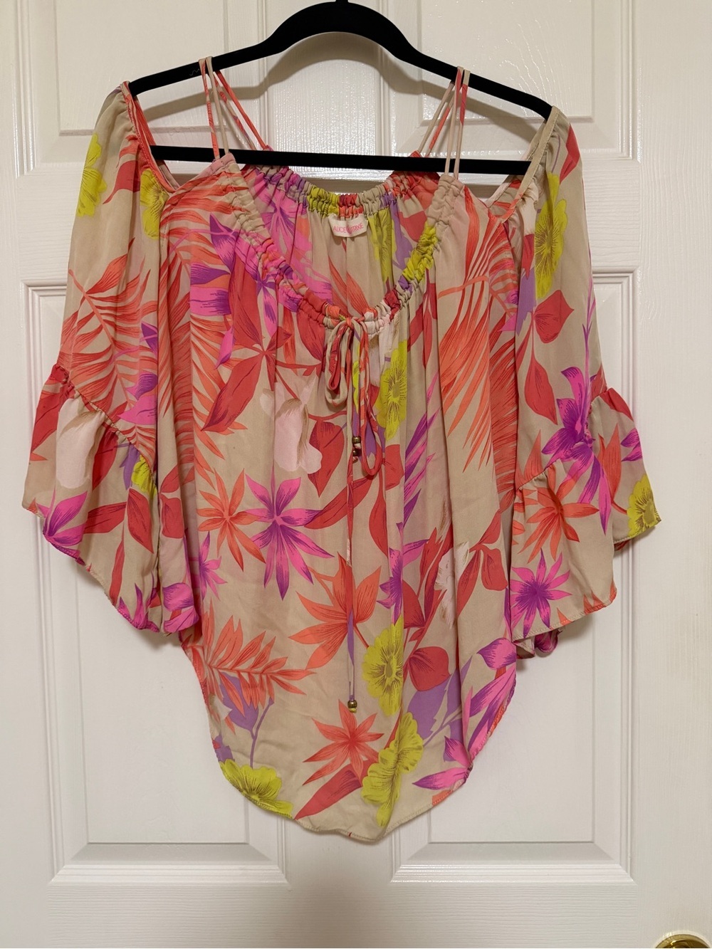 Alice & Trixie 100% Silk Tropical Cold/Off Shoulder Blouse Medium